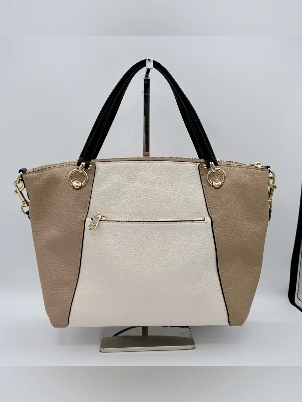 Coach Kacey Colorblock Leather Satchel Crossbody Chalk Grey Birch Black C6841‎